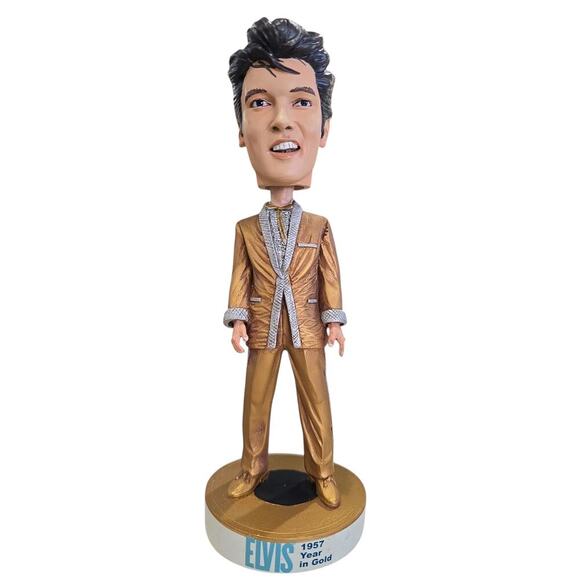 NWT Elvis Head Knockers 1957 Year In Gold BobbleHead NECA - Picture 1 of 8